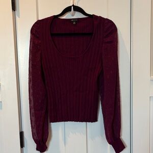 Versona - Derp Plum Ribbed Blouse with Sheer Sleeves